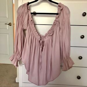 Pink Off the Shoulder Ruffle Blouse